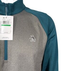 Original Penguin Mens 1/4 Zip Pullover Sweatshirt Gray Teal Long Sleeve Size‎ L